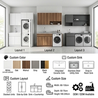 Ensemble de meubles de salle de bain avec niche pour machine à laver, style Shaker en chêne blanc, meuble sous-évier, miroir mural, mobilier moderne pour buanderie