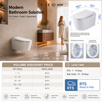 WC intelligent avec bidet mural allongé, siphon en P, auto-nettoyant, commande vocale, capteur de pied, siège chauffant, sans réservoir, en céramique
