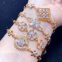 Gelang Wanita Model Kotak Berhias Zirkon Mikro-Inlay Full-Drilled, Gelang Hati Modis yang Dapat Dipersonalisasi