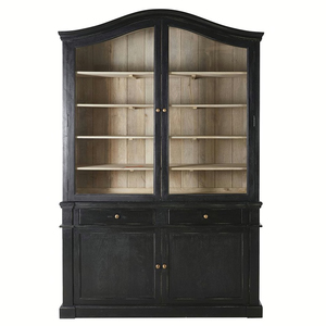 Vetrina Espositiva Intagliata in Legno di Rovere Antico Stile Francese Libreria Nera da Soggiorno Mobile Contenitore - Product Image 1