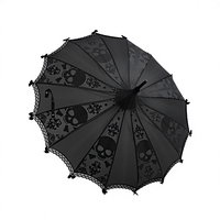 Parapluie pagode droit en dentelle 21IN*16K, en pongé 190T, style japonais, à long manche, personnalisé pour Halloween, protection manuelle contre le soleil et la pluie