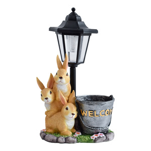 Lampe solaire de jardin Lapin de Pâques, figurine de lapin en résine, pot à plantes succulentes pour extérieur, cour, balcon, décoration micro-paysagère - Product Image 1