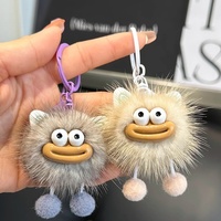 Porte-clés de voiture en peluche fait main en fourrure de vison, modèle boule de charbon à grande bouche, mignon dessin animé, décoration de sac, cadeau