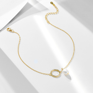 Cavigliera con Perla Barocca, Anello a Cerchio Singolo Organico, Elegante, di Tendenza, Chic, Casual, Raffinato, Unico, Femminile, Iridescente, Lucido, Rosa, <span class=keywords><strong>Mini</strong></span> - Product Image 3