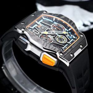 65-01 Mechanical <b>Watch</b> Luxury Split-Second Chronograph Carbon Fiber Case <b>Rubber</b> Strap New Pointer Vibrant Racing Orange Men's - Product Image 4
