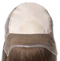 Perruque médicale en soie brun clair, cheveux humains vierges chinois, sans colle, entièrement nouée à la main 5x5 avec bande antidérapante en silicone