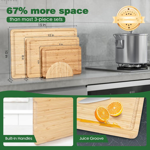 Bamboo Cutting Board Set 1.5 Cm Thick Rectangle Chopping Blocks With <b>Drain</b> <b>Rack</b> Antibacterial Kitchen Use - Product Image 3