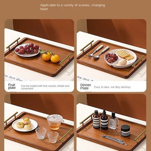 Bamboo dining <b>plate</b> with golden handle, breakfast coffee table, dinner and kitchen bar decoration tray - Product Image 5