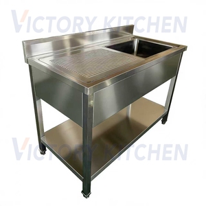 อ่างล้างจานเดี่ยวสแตนเลสคุณภาพสูง VICTORY KITCHEN รุ่น 201 หนา 1.0 มม. ขนาด 120*70*90 มม. อ่างด้านขวา พร้อมชั้นวางด้านซ้าย - Product Image 1