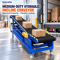 Convoyeur à bande inclinée hydraulique compact, machine mobile de chargement et de déchargement pour cartons et colis