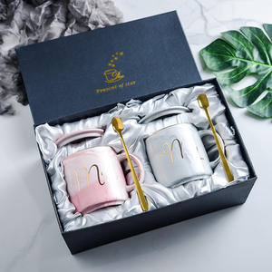 Set Hadiah Cangkir Mug Keramik Marmer Kreatif Pernikahan Nordik Kopi Kustom dengan Kotak Hadiah - Product Image 1