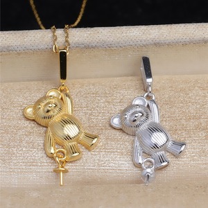 Pendentif en argent S925 en forme d'ours ballon avec support vide pour perle, accessoires de pendentif lisses à faire soi-même, support vide pour perle plaqué, emballé dans un sac - Product Image 1