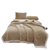 Selimut Flanel Wol Domba Bergaris Tebal Musim Dingin, Selimut Serbaguna untuk Tidur Siang di Sofa