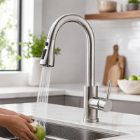 Robinet de cuisine en acier inoxydable de haute qualité, finition nickel brossé, monocommande, avec douchette extractible, arc haute, mitigeur chaud/froid