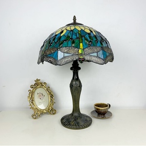 LongHuiJing Tiffany Lamps Stained Glass Lamp Green Dragonfly Style Crystal Bead Handcrafted Dome Lampshade AC E26 for Home Decor - Product Image 6