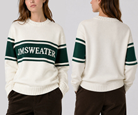 Pull en coton tricoté à col rond pour homme, personnalisé OEM, à manches longues, motif lettres et rayures vintage