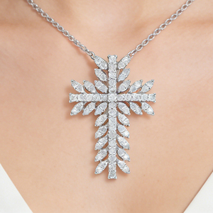 CUSTOM SILVER 10K/14K/18K GOLD PLATED LAB GROWN CVD DIAMOND CLASSIC ENGAGEMENT <b>GIFT</b> SWEATER CHAIN NECKLACE CROSS PENDANT VS - Product Image 3