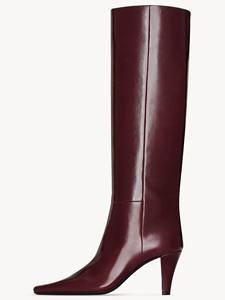 Pabrik mewah langsung wanita Burgundy paten kulit <span class=keywords><strong>Boots</strong></span> lutut tinggi ujung runcing kustom Logo musim dingin Fashion grosir - Product Image 5