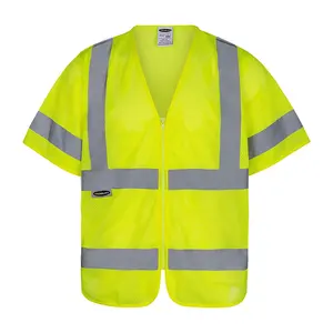 ANSI CLASS 3 Mesh Safety Vest Short Sleeve OEM ODM Multiple Pockets High Visibility Reflective Vest With Zipper For Man