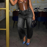 Culottes en jean vintage style américain pour femmes, taille haute, coupe droite avec détails boutonnés