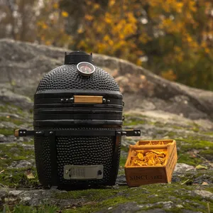 Barbecue Kamado en céramique de 15 pouces, fumoir au charbon de bois, grill moderne, chariot portable, allumage électronique, cuisine de jardin, <span class=keywords><strong>Black</strong></span> <span class=keywords><strong>Friday</strong></span> Limited - Product Image 1