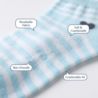 Chaussettes courtes rayées horizontales bleu pastel pour femmes, broderie mini cœur, logo personnalisé, douces, respectueuses de la peau, chaussettes quotidiennes OEM