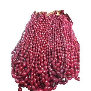 Collar de cuentas ovaladas lisas de corindón rubí teñido, hecho a mano, en oferta, a precio de mayoreo para la fabricación de joyería. - Product Image 5