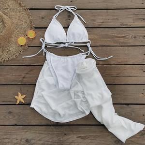 NOUVEAU STOCK Ensemble de bikini basique en <span class=keywords><strong>tricot</strong></span> Jupe de plage à grandes fleurs Maillot de bain 3 pièces Vêtements de plage - Product Image 3