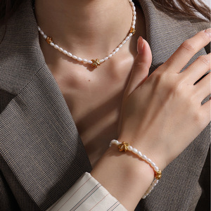 Freshwater Pearl Necklace And <b>Bracelet</b> <b>Set</b> With Gold Starfish For Women Gift Jewelry Stainless Steel Fashion Jewelry <b>Set</b> - Product Image 4