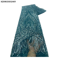 Nouveautés Tissu de dentelle perlée lourde de Dubaï Tissu de dentelle de mariée perlée de paillettes de broderie africaine