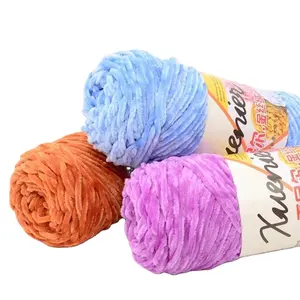 Hot Bán Tay Đan Nguyên Chunky Nhung Chenille Sợi Crochet Len Nhuộm Ưa Thích 100% Polyester Bé 100G Mở End / OE Cao Twis