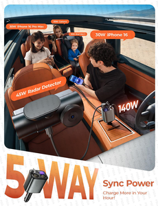 140W 129W 159W Pembagi Stopkontak Mobil Dual Lighter Metal PD30W Retractable LED Tegangan 12V/24V untuk iPhone 17 - Product Image 2