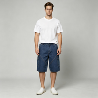 Shorts cargo pour hommes, multi-poches, coupe ample, en coton délavé, style charpentier, en denim, vente en gros