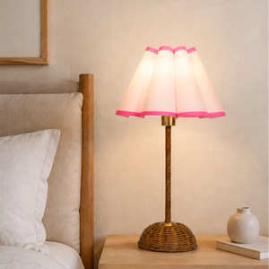 Draadloze oplaadbare rotan tafellamp, draagbare lampenkap van geplooide stof, afstandsbediening, dimbaar, kleurveranderend, slaapkamerdecoratie - Product Image 3