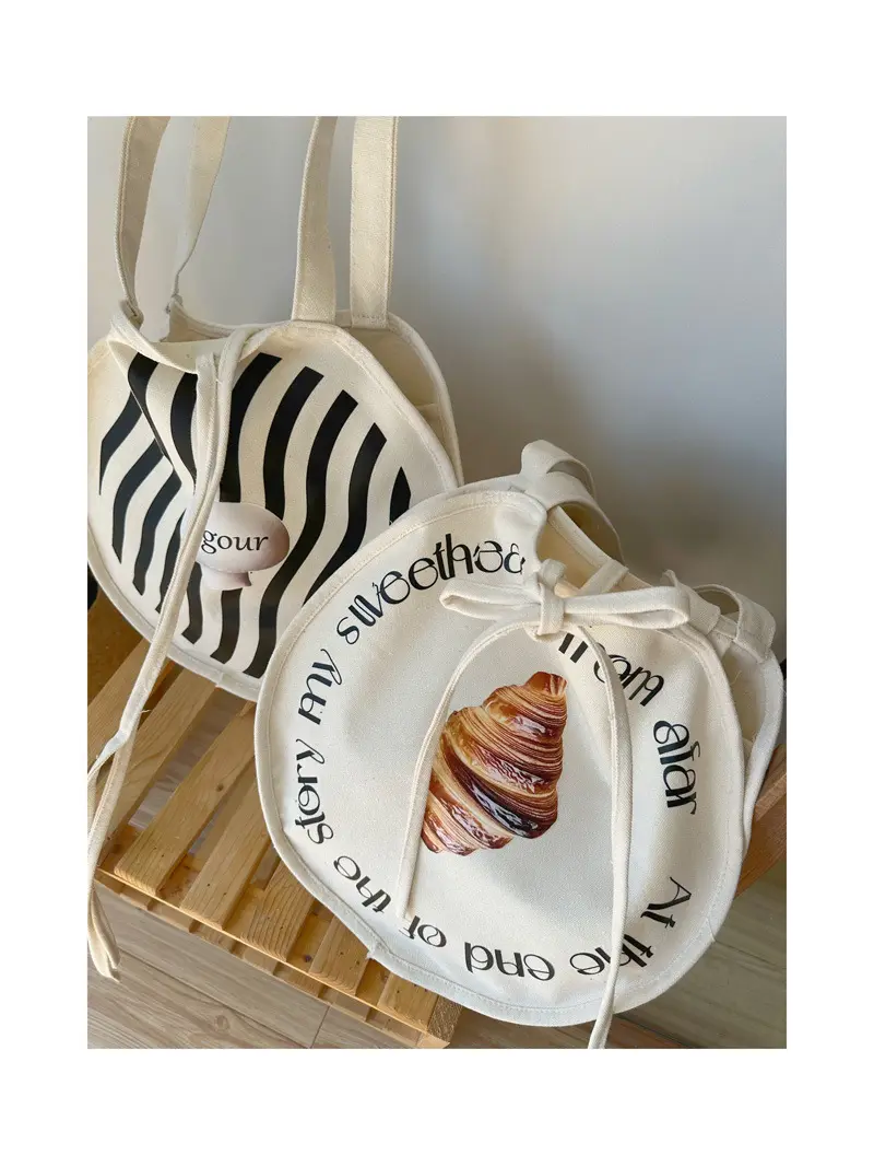 Back and White Small Tote Bag Canvas Custom Beach Cotton Mini Round Circle Canvas Tote Bag with Zipper