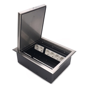 Caja de salida de piso empotrada impermeable para pisos de encofrado y hormigón con tapa de acero inoxidable cepillado SS304 que se mantiene en cualquier ángulo - Product Image 3