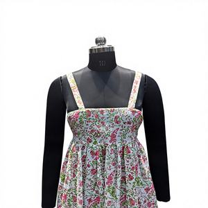 ชุดเดรสผ้าฝ้ายสีดำลายบล็อกพิมพ์มือสไตล์ชนเผ่าสำหรับผู้หญิง เสื้อคุर्ตาแขนกุดสไตล์โบฮีเมียนอินเดีย เสื้อคลุมฤดูร้อนสำหรับผู้หญิง - Product Image 5