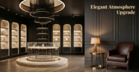Luxuriöse Uhren-Vitrine mit LED-Beleuchtung, Gehärtetem Glas und Goldenem Metallrahmen für Einzelhandel und Boutiquen
