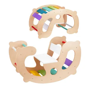 2-in-1-Regenbogen-Kletter-Spielzeug Montessori-Kletter-Set hölzernes Schaukelpferd-Spielzeug Kinder Indoor-Spiel-Gym Lern-Spiel-Set