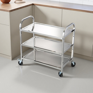 Camionnette de livraison commerciale en acier inoxydable à 3 étagères 360 °   Chariot de service mobile à roulettes pour hôtels et restaurants - Product Image 1