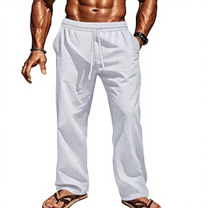 Pantaloni Casual da Uomo in <span class=keywords><strong>Lino</strong></span> e Cotone Traspiranti e Assorbenti, a Vita Media, Vestibilità Ampia e Confortevole, Nuovi Arrivi Transfrontalieri per TM - Product Image 1