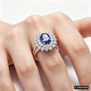 Custom 10K/14K/18K Solid Gold Oval Lab Grown Sapphire Zircon Halo Ring IGI Certified VVS-VS Quality Brilliant Cut Wedding Micro - Product Image 6