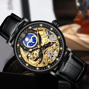 <span class=keywords><strong>KINYUED</strong></span> <span class=keywords><strong>montre</strong></span> automatique de luxe en cuir étanche de haute qualité pour hommes montres mécaniques en acier inoxydable alliage de verre rond 14mm - Product Image 3