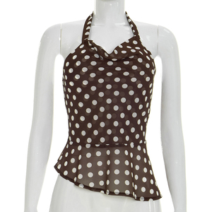 ViViblook J26TP107 Nouveau débardeur d'été pour femme, style licou dos nu, imprimé à pois, sans manches, décontracté - Product Image 3