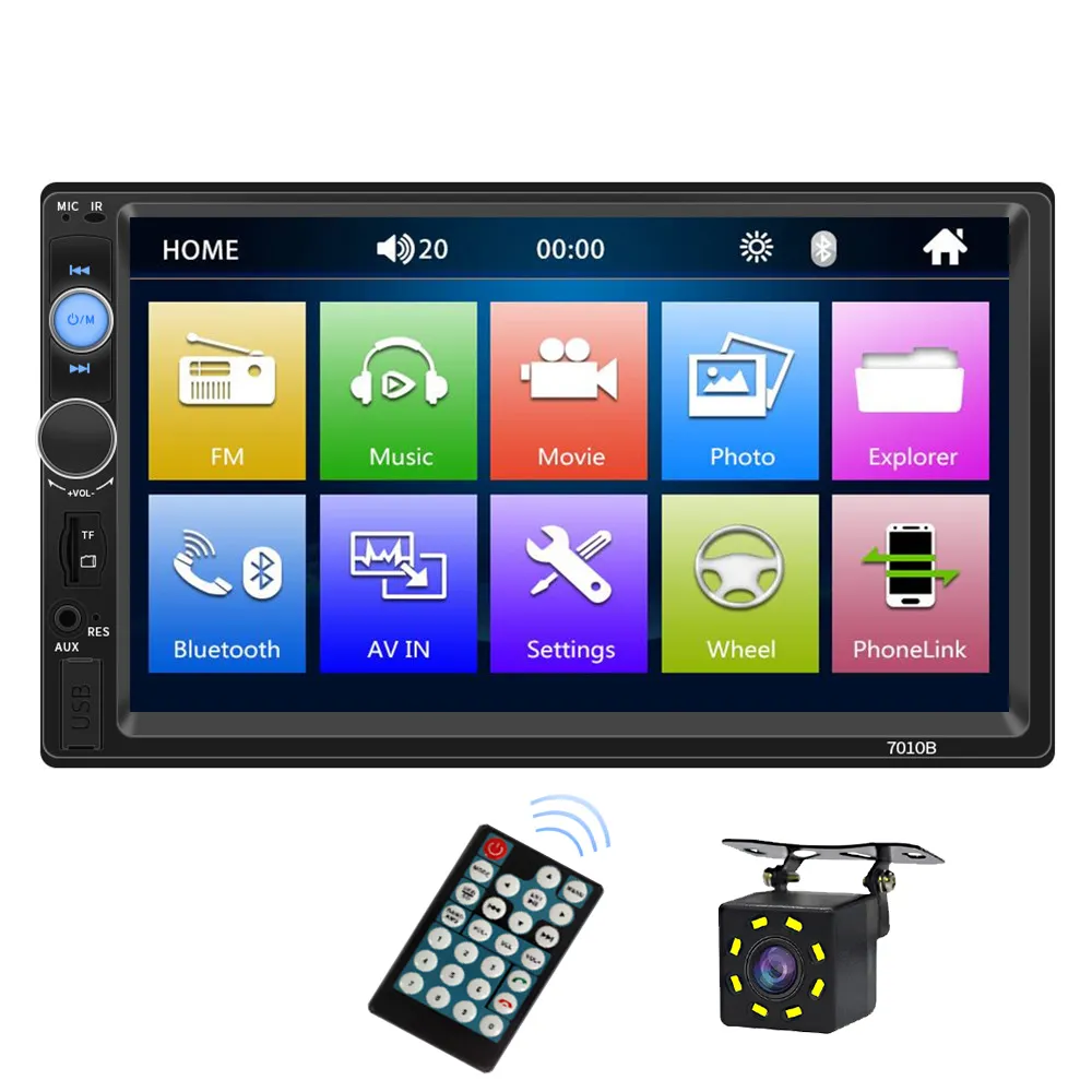 7Inch Touchscreen 2din Autoradio Mp5 Speler Met Bt Fm Sd Usb Aux Spiegel Link Dubbel Din Autoradio Met Achteruitrijcamera