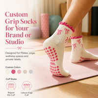 Chaussettes de yoga en tricot personnalisées de haute qualité avec logo, antidérapantes pour femmes, pour fitness et Pilates, avec volants