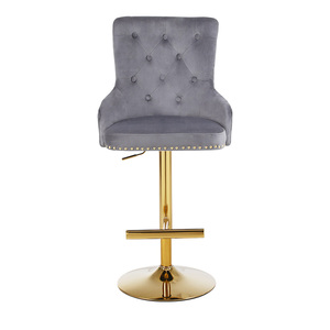 Chaise de <span class=keywords><strong>bar</strong></span> moderne en velours à dossier carré réglable en <span class=keywords><strong>hauteur</strong></span> à la main avec base chromée pour salle à manger salon maison <span class=keywords><strong>bar</strong></span> restaurant <span class=keywords><strong>tabouret</strong></span> - Product Image 2