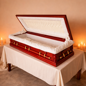 Ataúdes de Madera de Sapele de Alta Calidad Estilo Americano Qianrui, Ataúd de Madera para Adultos con <span class=keywords><strong>Acabado</strong></span> de Terciopelo Satinado y Asas - Product Image 6