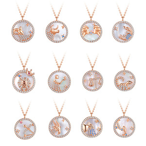 สร้อยคอโซ่แบบทันสมัยสัญลักษณ์จักรราศี12ดวงจี้เพทายรูปดาวทางศาสนาประดับเพชรสองด้านสีทองมุก - Product Image 2