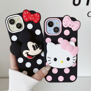 Coque de téléphone en silicone motif chat mignon 3D avec nœud papillon et Mickey pour iPhone 17 Air, 16, 15 Pro Max, 14, 13 – Vente en gros - Product Image 2
